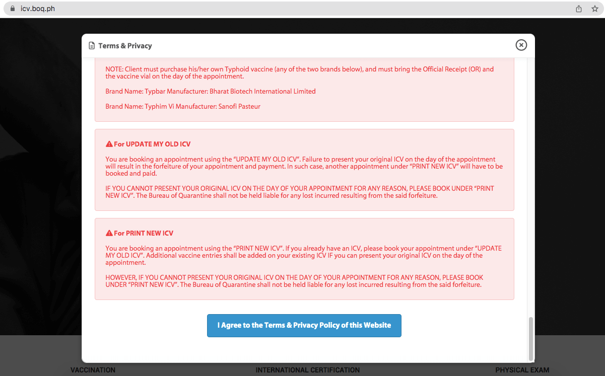 BOQ Vaccine Certificate Terms and Conditions