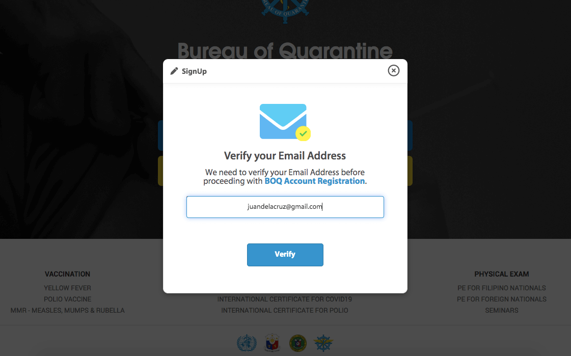 BOQ Vaccine Certificate verify email
