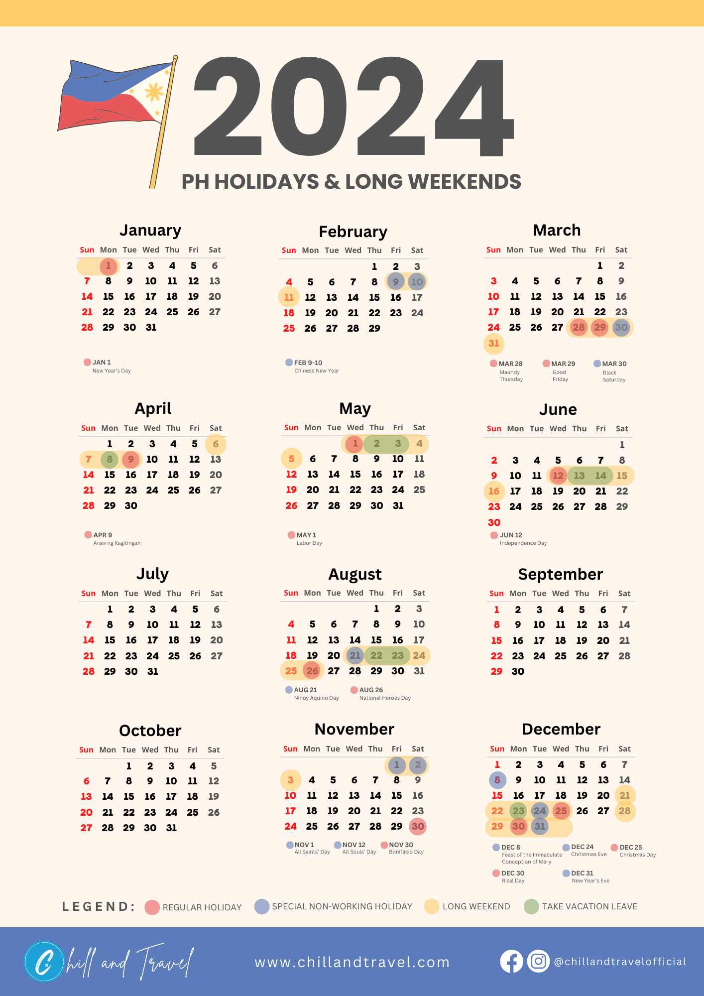 2024 Philippine Holidays & Long Weekends Calendar