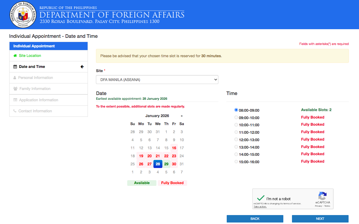 DFA Online Appointment Schedule 2026