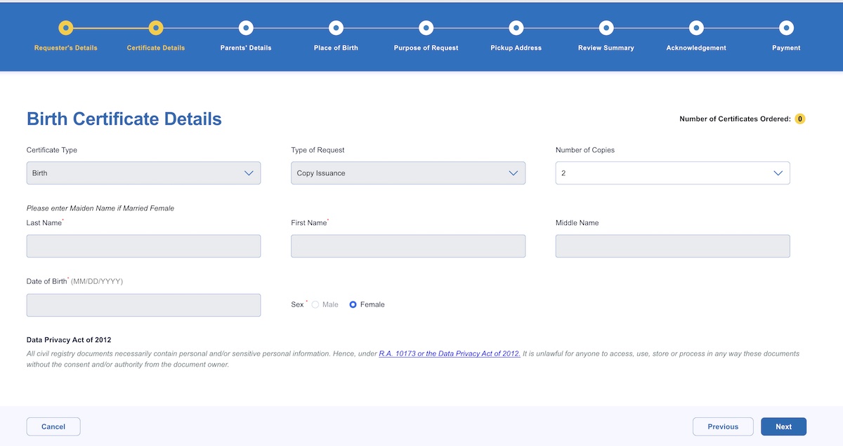 PSA Serbilis - Birth Cert Details