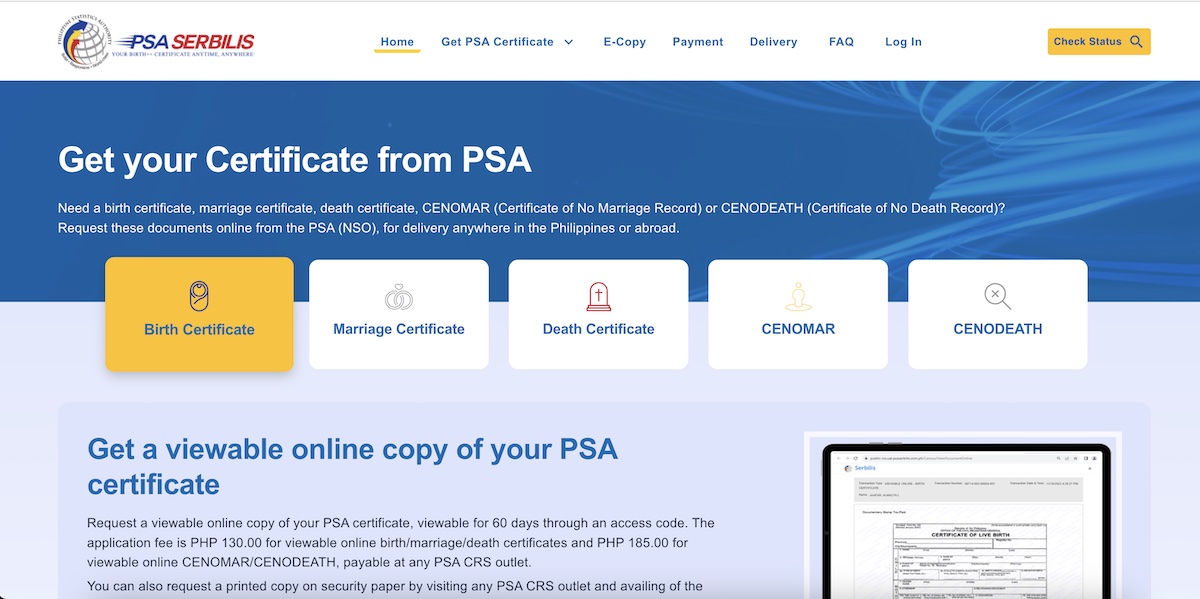 PSA Serbilis - Birth Certificate