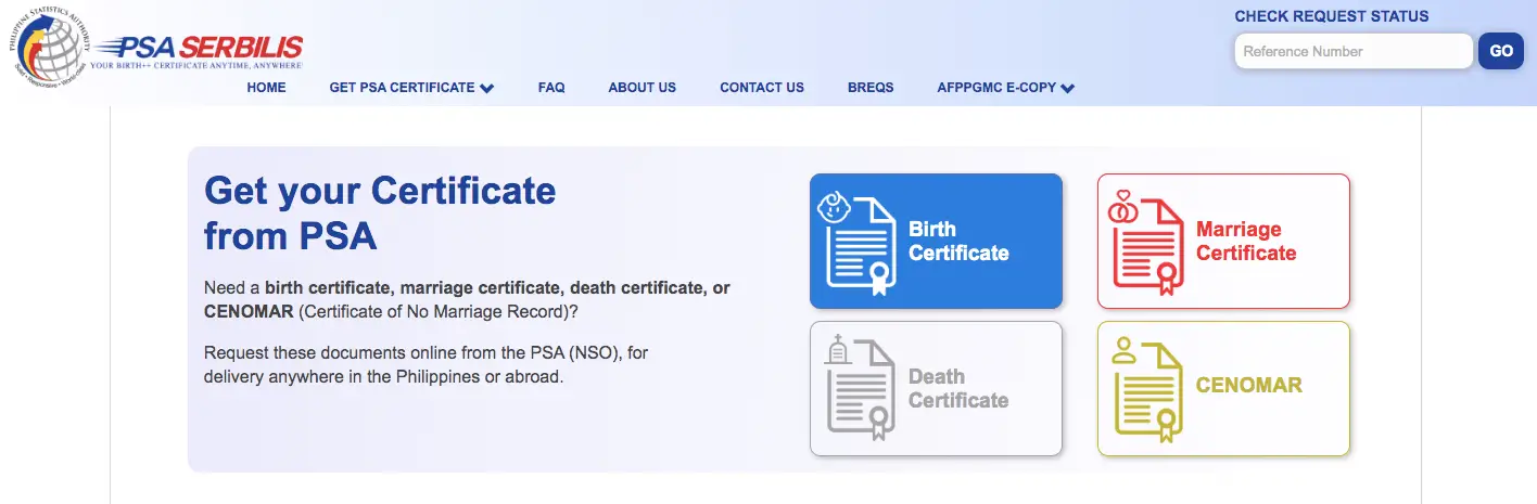 PSA birth certificate online via PSA Serbilis