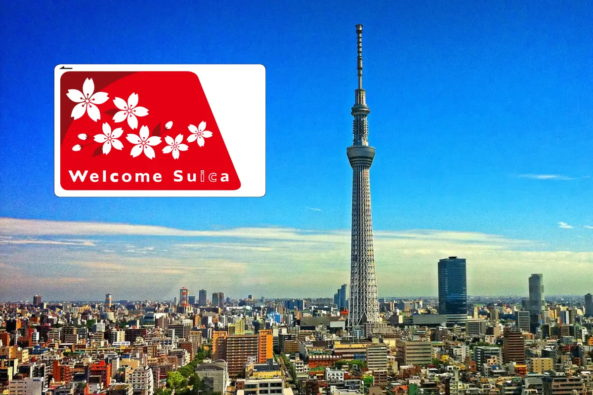 Welcome Suica Card with Tokyo Tower background