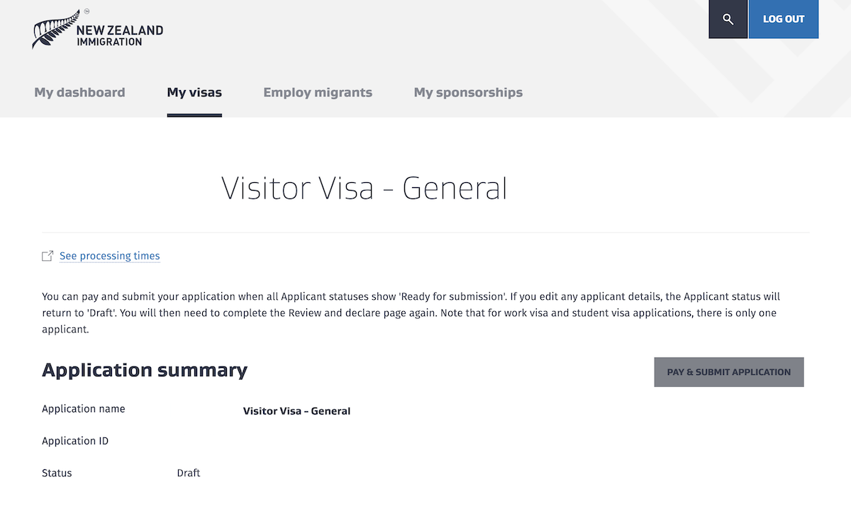 New Zealand Immigration - Application summary
