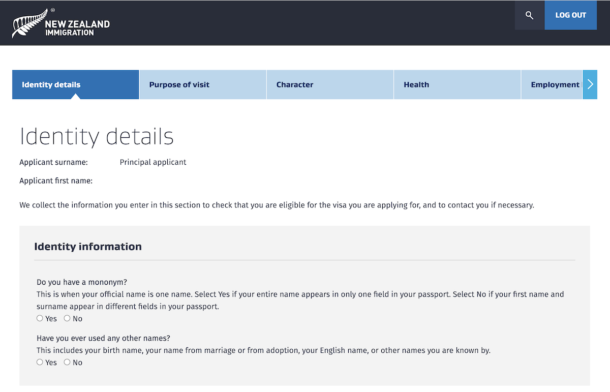 New Zealand Immigration - Identity Details