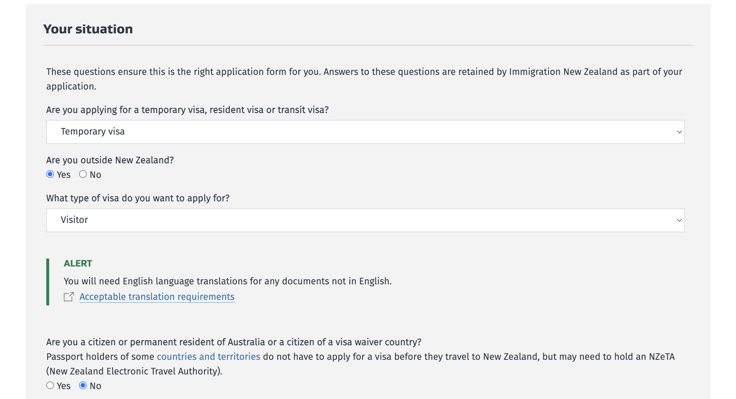 New Zealand Immigration - Your Situation