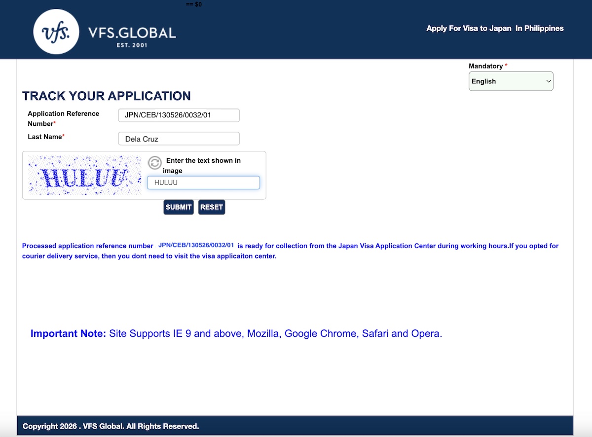 JVAC - VFS Online Tracker